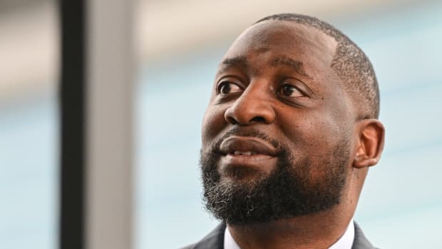 Milwaukee Bucks new head coach Adrian Griffin speaks at a press conference